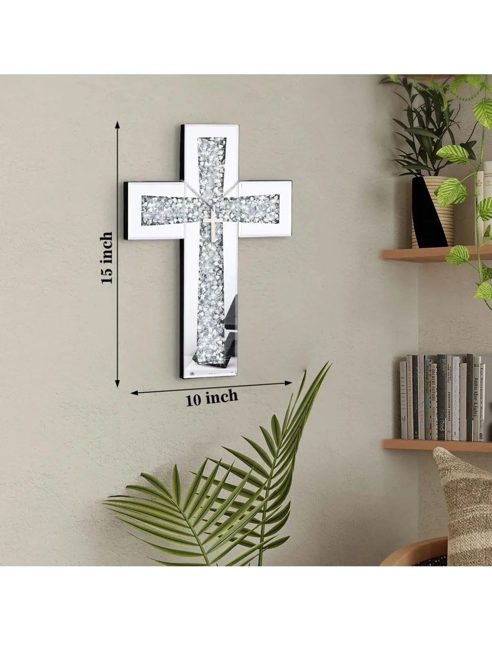 Crystal Accent Wall Cross - Silver Mirrored Decor